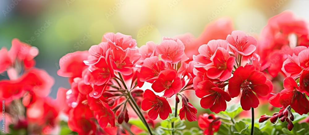 Vibrant Red Flowers Blooming in a Cozy Pot on a Sunny Patio