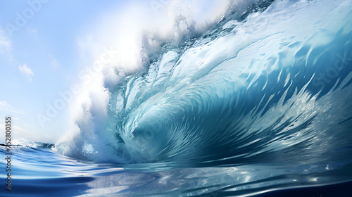  Ocean barrel wave in ocean. Breaking wave for surfing in Tahiti big waves background 