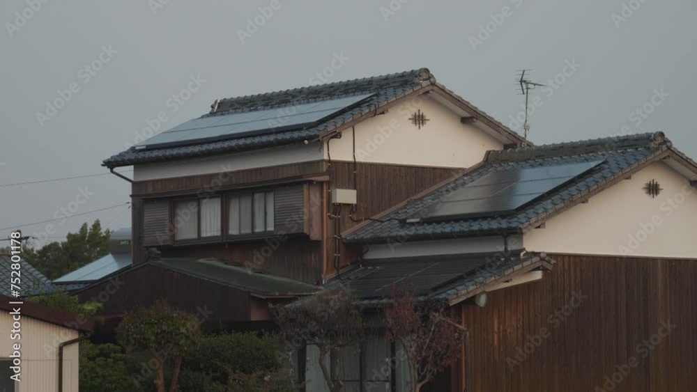 Traditional Japanese House with Solar Panels, Sustainability in Japan Scene Traditional Japanese House with Solar Panels, Sustainability in Japan Scene