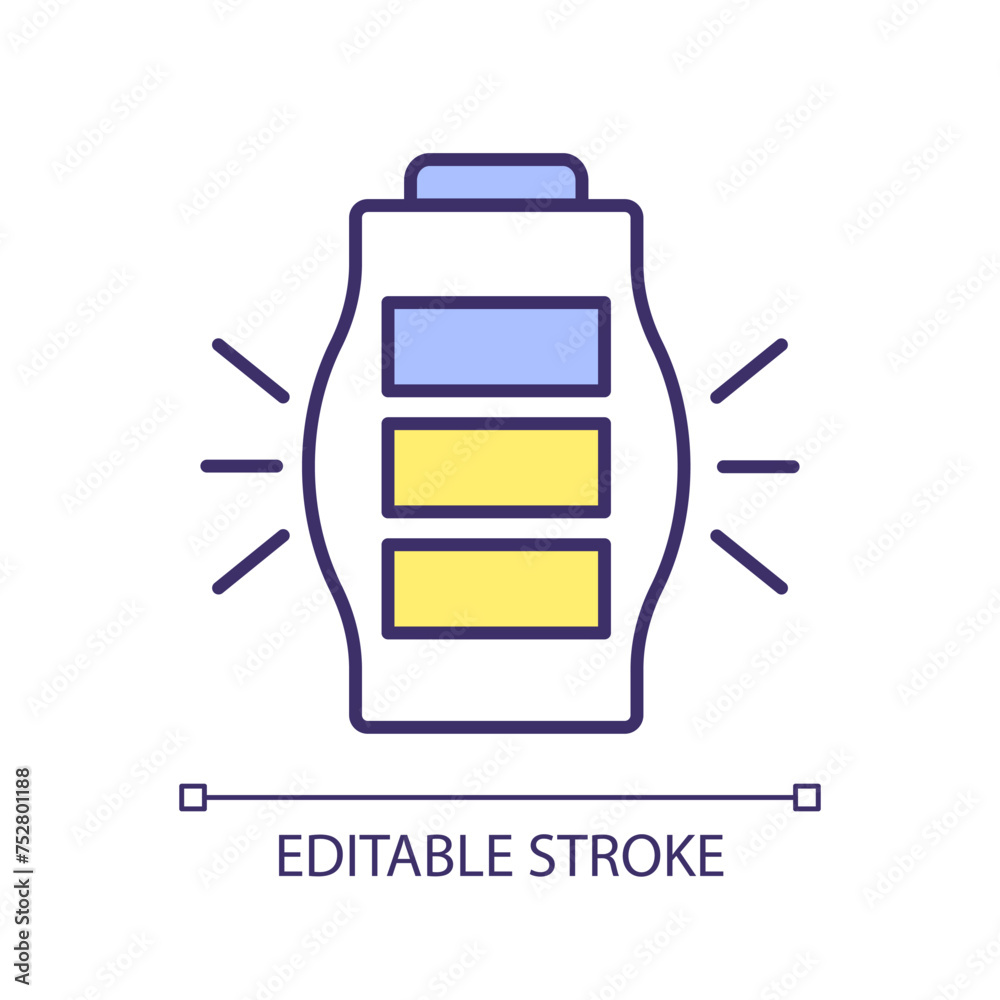 Obraz premium Battery capacity RGB color icon. High energy density. Energy storage device. Uninterruptible power supply. Isolated vector illustration. Simple filled line drawing. Editable stroke