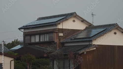 Traditional Japanese House with Solar Panels, Sustainability in Japan Scene
