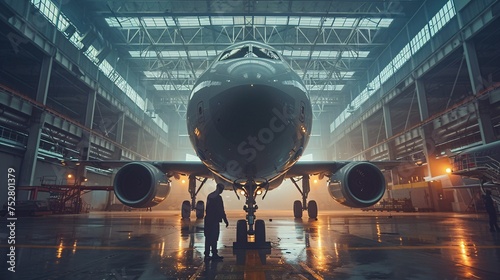 Airplane Maintenance in the Rain Aviation Workers Brave the Elements Generative AI photo