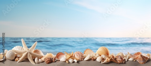 Beautiful Seashells Scattered Along Serene Beach Shoreline on a Sunny Day