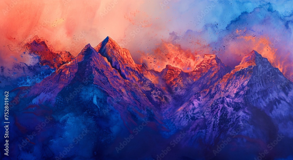 Purple Mountains at Sunset A Colorful and Vibrant Painting Generative AI