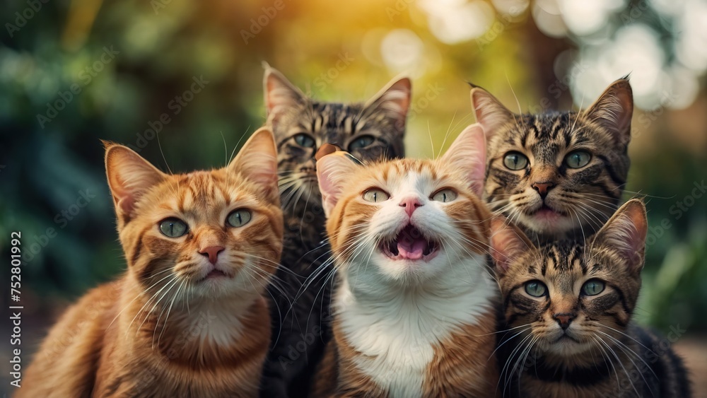 Portrait of group cat taking group photo selfie
