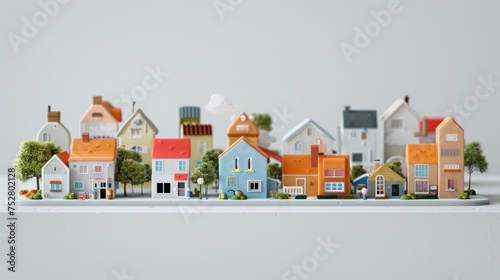 A group of small toy houses on a table photo