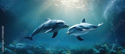 Graceful Dolphins Gliding Through Turquoise Waters of the Vast Ocean Depths © Ilgun