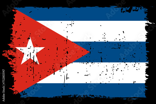 Cuba flag - vector flag with stylish scratch effect and black grunge frame.
