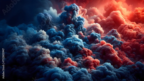 blue smoke combined with red and orange smoke