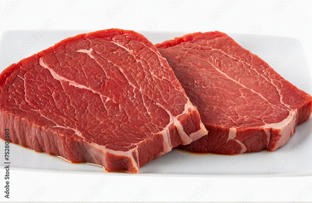 Slices of beef steak, cut out isolated on white background