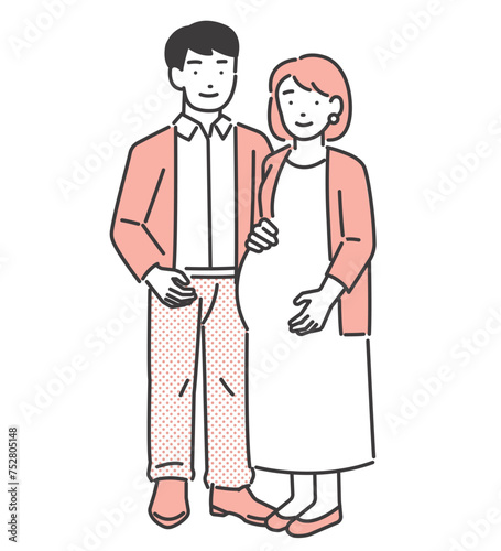 妊娠中の妻と夫の夫婦のベクターイラスト素材