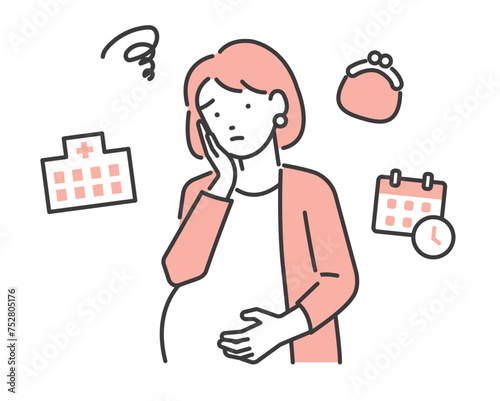 お金や病院について悩んでいる妊婦のベクターイラスト素材