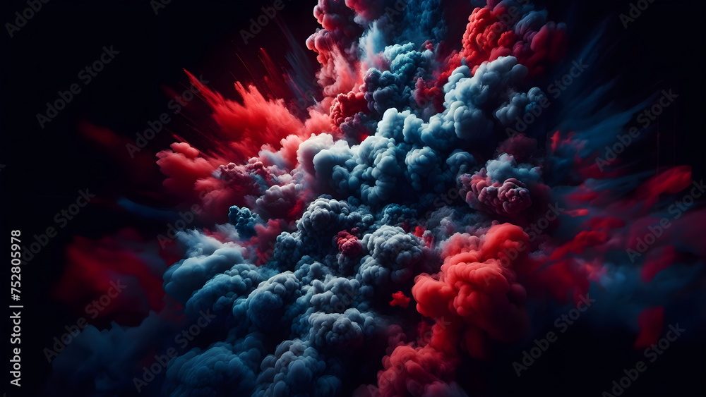 dark blue smoke combined with red and purple smoke