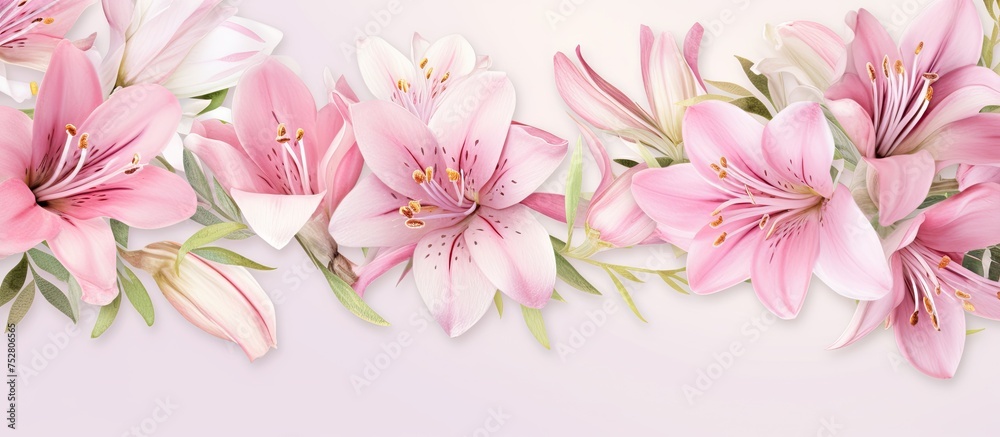 Vibrant Pink Lily Flowers Blossoming Beautifully on Pure White Background