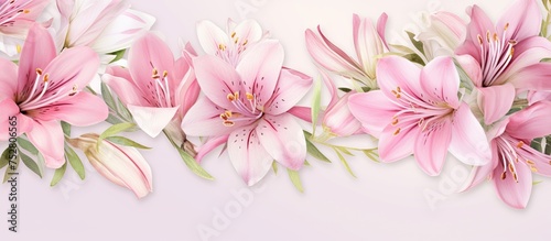 Vibrant Pink Lily Flowers Blossoming Beautifully on Pure White Background