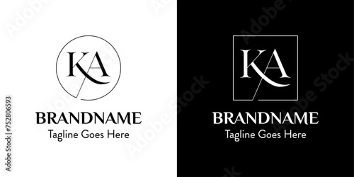 Letters AK In Circle and Square Logo Set, for business with AK or KA initials photo