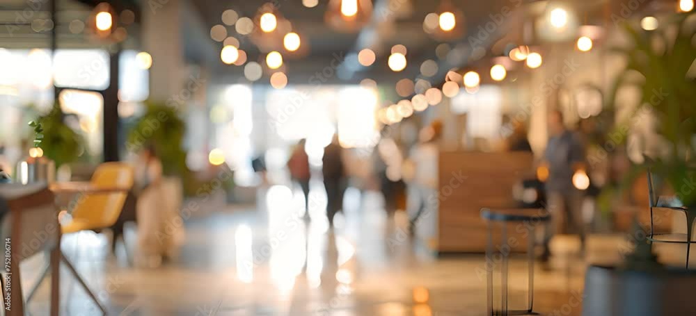 Modern open space office interior or call centre with blurred business people. Modern Business office with blurred people, with blurred bokeh background. 