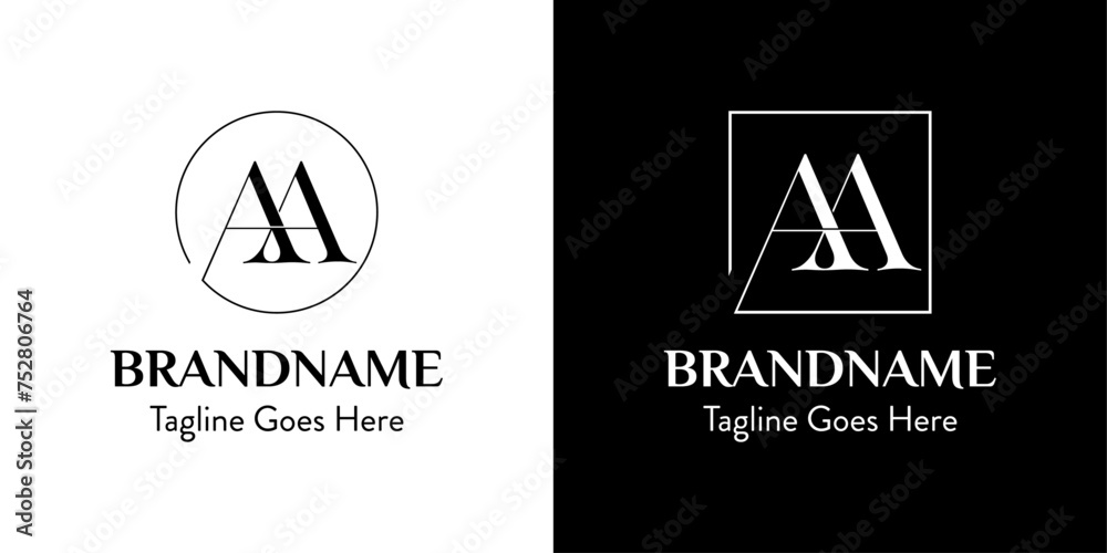 Letters AA In Circle and Square Logo Set, for business with AA initials Letters AA In Circle and Square Logo Set, for business with AA initials