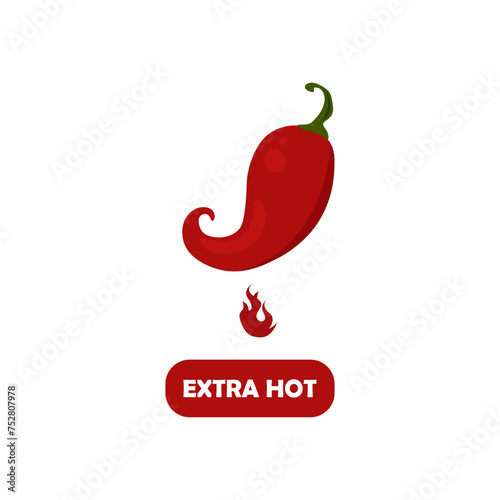 Extra hot chili pepper with flame. Red pepper strength level. Flat vector illustration, icon, symbol isolated on white background, eps 10, for print and web.