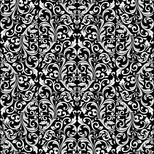 Wallpaper in the style of Baroque. Seamless vector background. White and black floral ornament. Graphic pattern for fabric, wallpaper, packaging. Ornate Damask flower ornament
