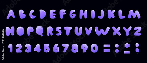 Bubble abstract alphabet in trendy retro y2k style.3D bubble typeface.Graffiti organic font.Psychedelic Bubble shaped letters.Blue Bubble Gum.Numbers in the form of balloon.Typeface Y2k Aesthetic.