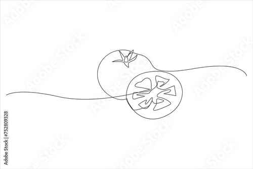 fresh tomato fruit vegetable in Continuous one line drawing. Perfect for cards, party invitations, posters, stickers, clothing. Food vegetable concept
