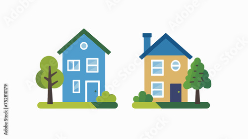 Blue and green real estate icon illustration Flat vector