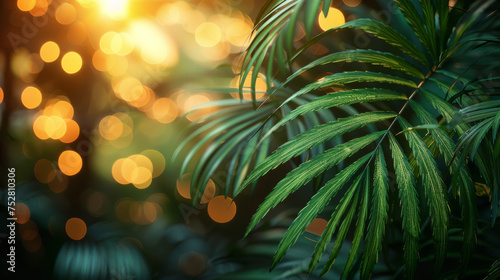 Blur beautiful nature green palm leaf on tropical beach with bokeh sun light wave abstract background. © Matthew