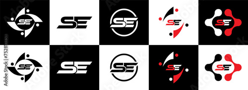 SE logo. S E design. White SE letter. SE, S E letter logo SET design. Initial letter SE linked circle uppercase monogram logo. S E letter logo SET vector design. SE letter logo design five style. 