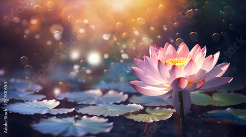 Lotus ower and bokeh background water lily.