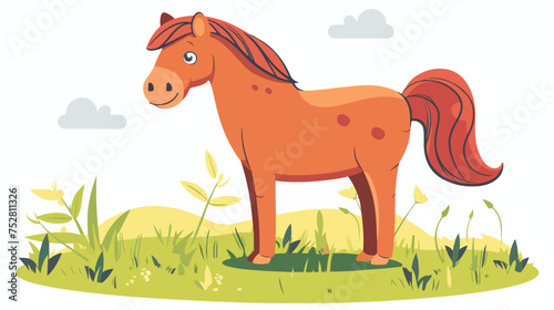 Cartoon Illustration of Cute Horse or Pony Farm Animal