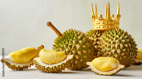 Durian is a fruit referred to as the king of fruits of South East Asia Durian on white background. photo