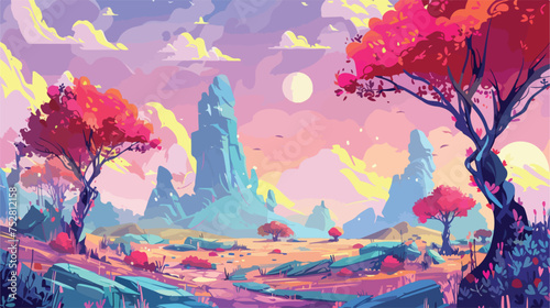 colorful fantasy landscape Flat vector