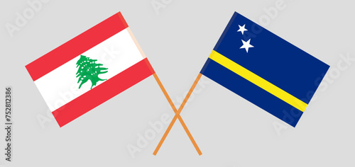 Crossed flags of the Lebanon and Country of Curacao. Official colors. Correct proportion