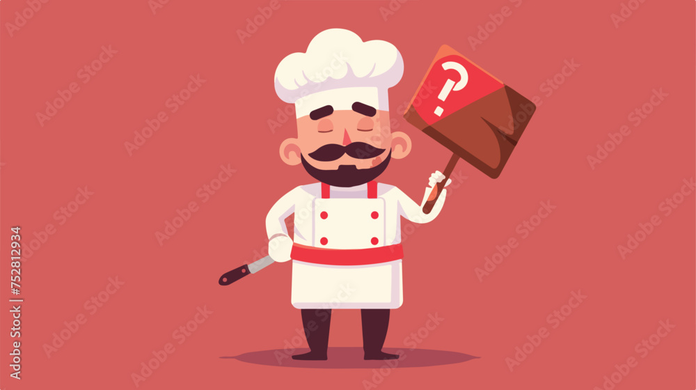 cute cartoon Stomach chef holding wrong sign board in