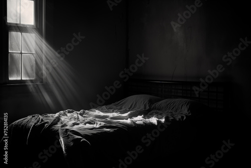 An empty bed and rumpled sheets photo