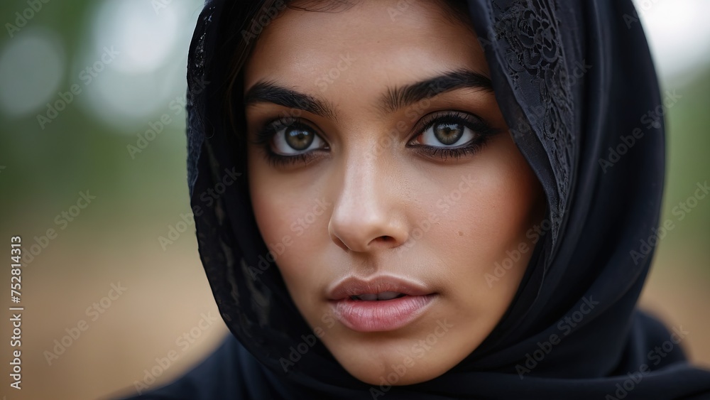 Black eyes of a beautiful girl in a black hijab, beauty eyes Black eyes of a beautiful girl in a black hijab, beauty eyes