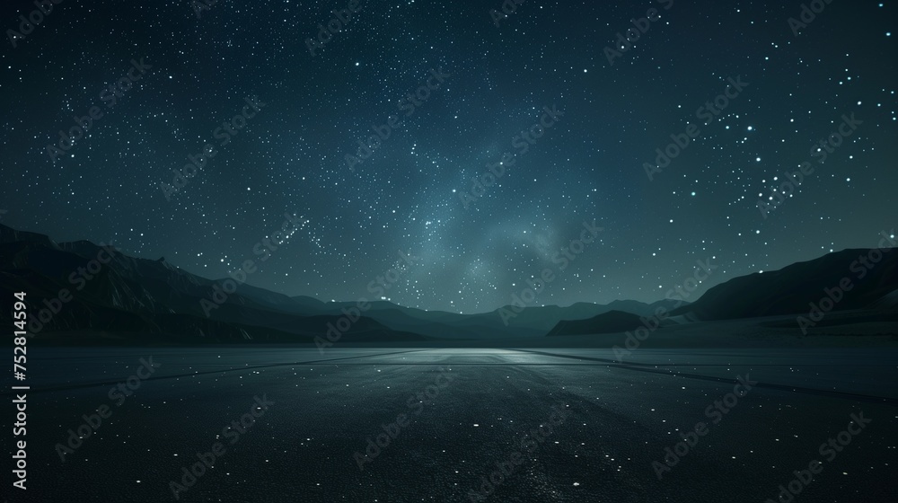 Fototapeta premium A solitary asphalt floor under the vast expanse of a starlit night sky.