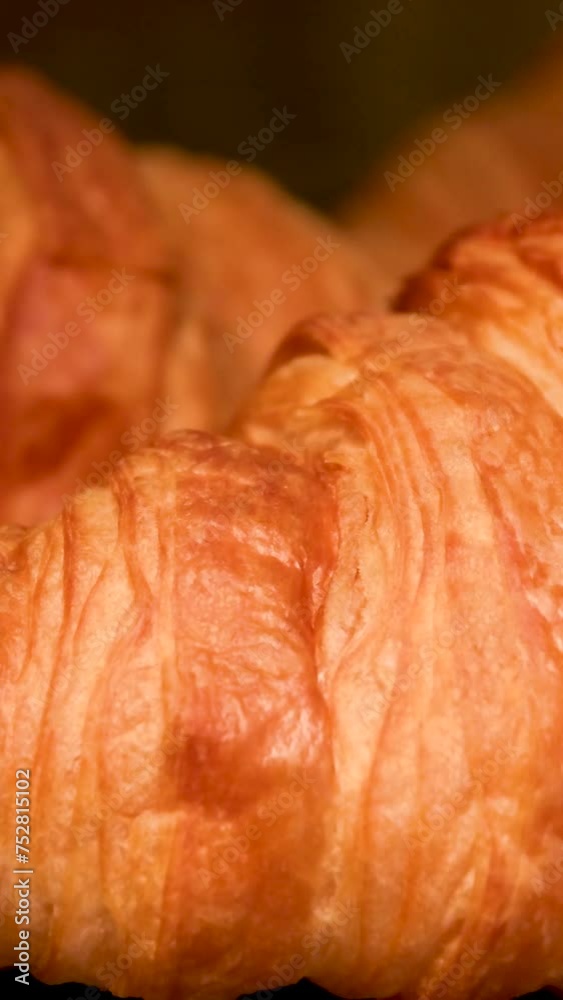 Timelapse of Freshly baked croissants. Classic Viennoiserie made of puff pastry looking yummy. French bakery concept. High quality 4k footage Timelapse of Freshly baked croissants. Classic Viennoiserie made of puff pastry looking yummy. French bakery concept. High quality 4k footage