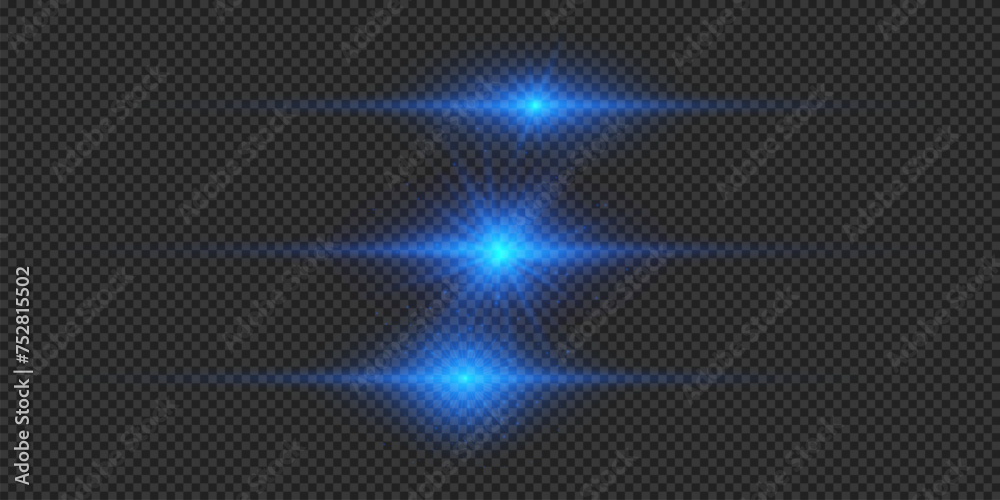 Set of blue horizontal light effects of lens flares Set of blue horizontal light effects of lens flares