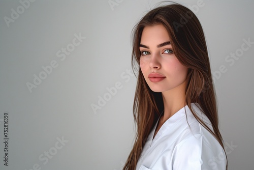 Elegant Nurse Posing Against a White Background