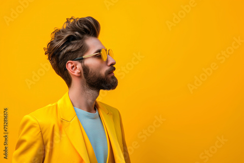 Stylish Man in Winter Attire Posing Against Yellow Backdrop