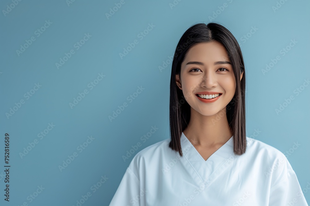 Confident Female Doctor Against Blue Background Confident Female Doctor Against Blue Background