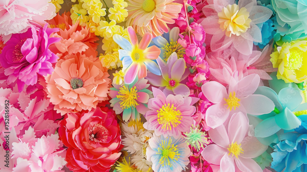 A collection of assorted flowers in varying shades and colors, creating a vibrant and lively display A collection of assorted flowers in varying shades and colors, creating a vibrant and lively display