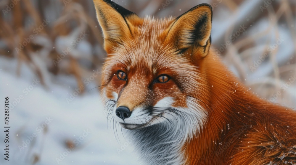 Beautiful Wild Red Fox Close Up in A Snowy Scenery Beautiful Wild Red Fox Close Up in A Snowy Scenery