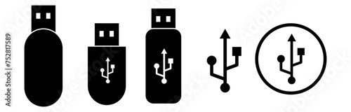 Usb icon set, Flash disk sign illustration, flash drive sign on white background..eps