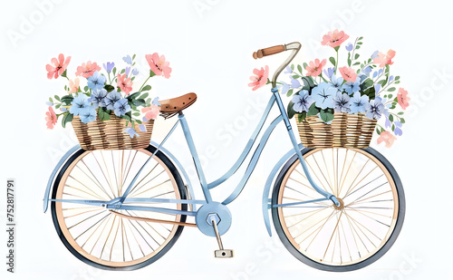 A pretty flower basket is on my bike. Watercolor painting