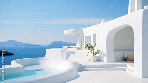 White architecture on Greece. Beautiful landscape with