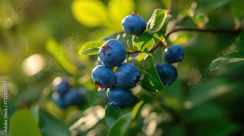 Fresh Organic Blueberries on the bush. close up