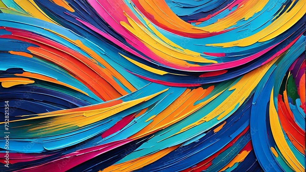 Dynamic swirls of multicolored paint create a vibrant, abstract expressionist artwork.